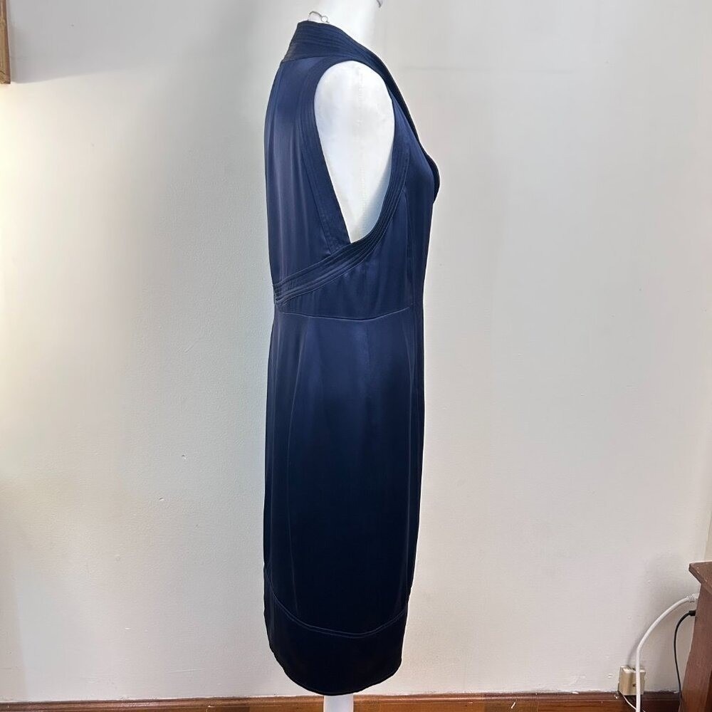 100% Silk Navy Blue Wrap V-Neck Midi Dress Proenza Schouler for Target 8 - Picture 2 of 14